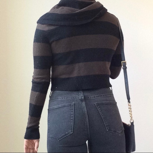 BCBGMAXAZARIA Samira Java & Black Striped Cowl Neck Sweater Crop Top Size: XXS - Picture 6 of 8
